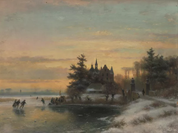 Lodewijk Johannes Kleijn — Winterlandschaft mit Eisläufern