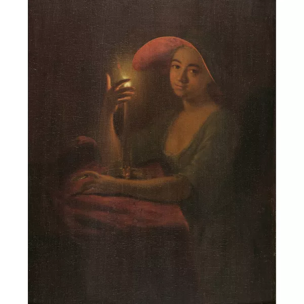 Godfried Schalken — Attribué à GODFRIED SCHALCKEN — Junge Dame mit rotem Hut im Kerzenschein.