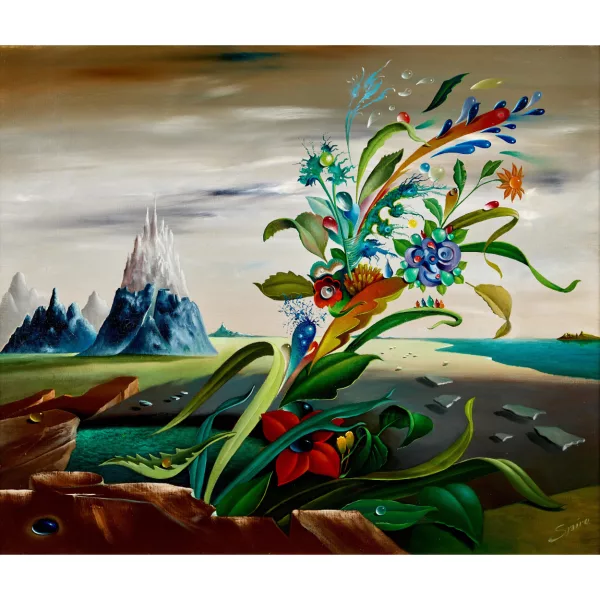 Georges Spiro — Paysage surréaliste avec bouquet de fleurs