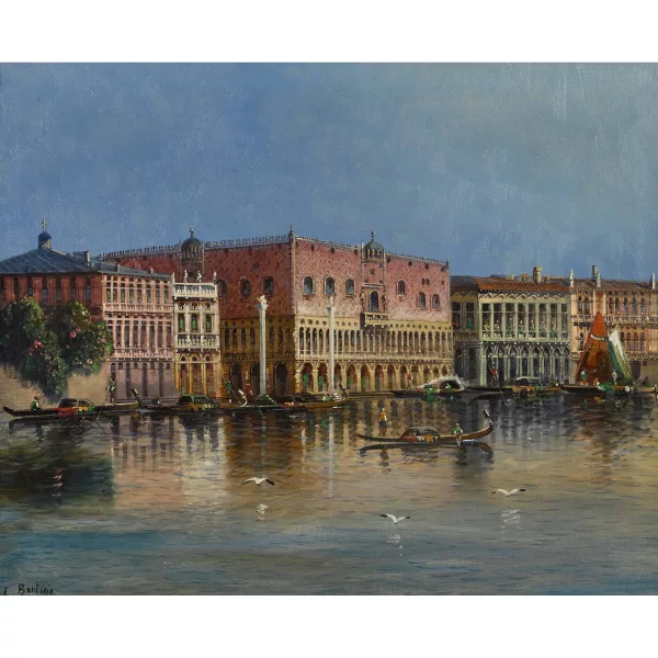 L. Bertini — Gondeln vor dem Dogenpalast in Venedig.