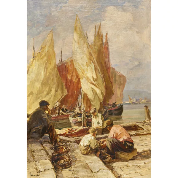 Angelo Brombo — Sitzende Fischer am Ufer