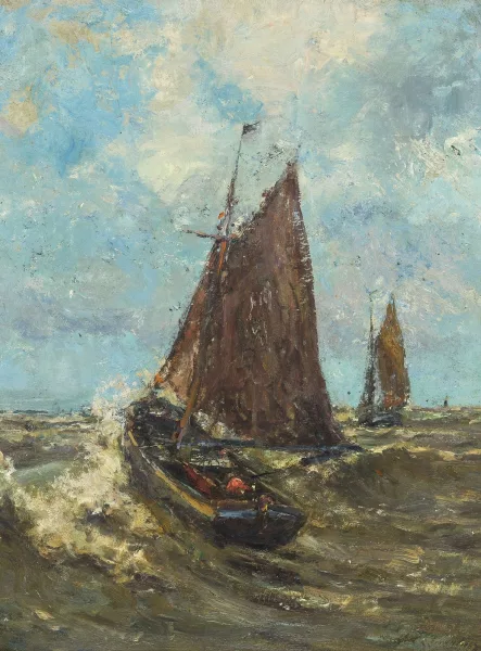 Franz Courtens — Bâteau de pêcheur dans vague