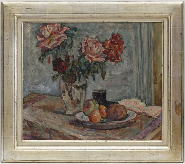 Mania Mavro — Bouquet de fleurs et coupe de fruits