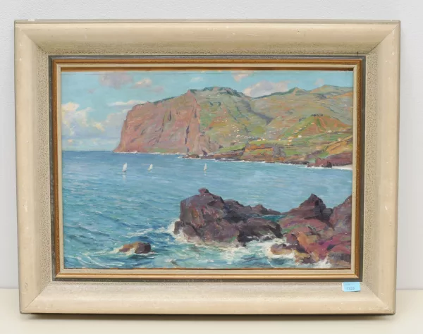 Paul Kutscha — Küstenlandschaft mit Segelbooten