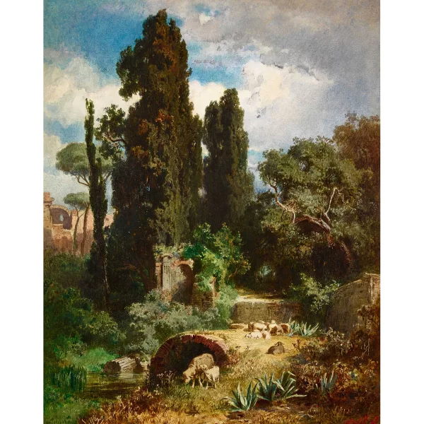 Gustav Paul Closs — Idyllische Landschaft bei der Hadriansvilla mit Schafherde.