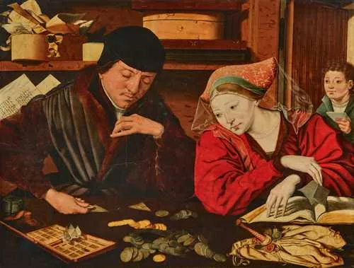 Marinus van Reymerswaele — Suiveur de MARINUS VAN REYMERSWAELE — The money changer and his wife.