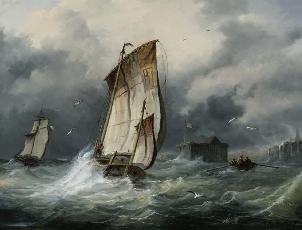 Alphonse Lamotte — Navires dans une mer orageuse