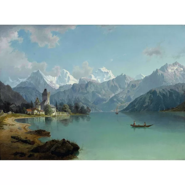 J. B. Duntze — Thunerseelandschaft mit Schloss Oberhofen.
