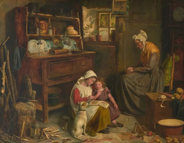 George Bernard O'Neill — Grossmutter mit Enkeln in der Küche