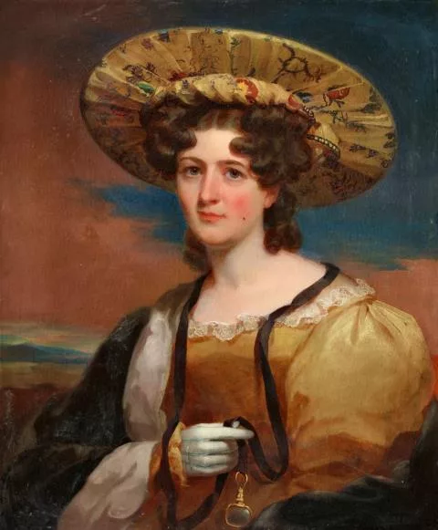 Thomas Sully — Wohl Portrait der Alwina Agnes Clementina Bohlen mit exotischem Seidenhut