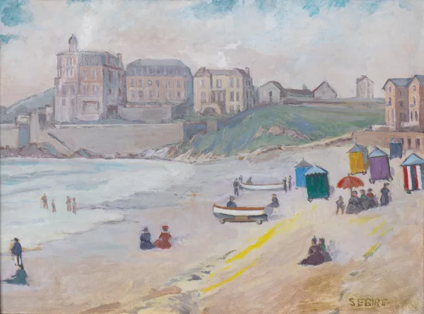 Gaston Sébire — Gaston SEBIRE (1920-2001), 'Cabines en bord de mer en Normandie', Huile