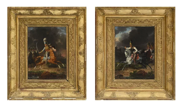 Hippolyte Lecomte — Charge de cavalerie légère, chasseurs à cheval ou hussards, époque Louis XVIII,
