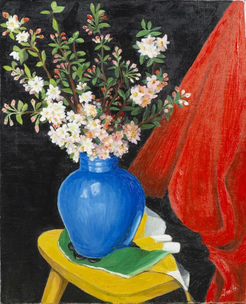 Jean Milo — Emil VAN GINDERTAEL (1906-1993) dit MILO, 'Bouquet au vase bleu', huile