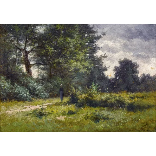 Horace Antoine Fonville — Spazierende Dame am Waldrand.