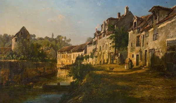 Alexandre René Veron — Ansicht von Crécy-en-Brie, Quai des Tanneries