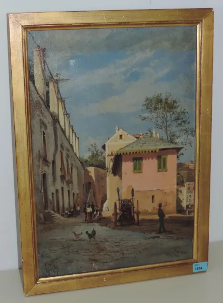 Guglielmo Giusti — Ansicht eines Platzes in Mergellina, Neapel
