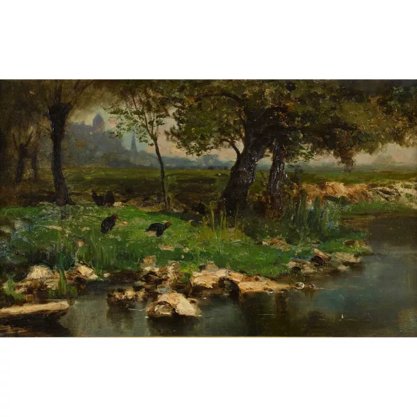 Jean Louis Appian — Uferpartie mit Moorhühnern.