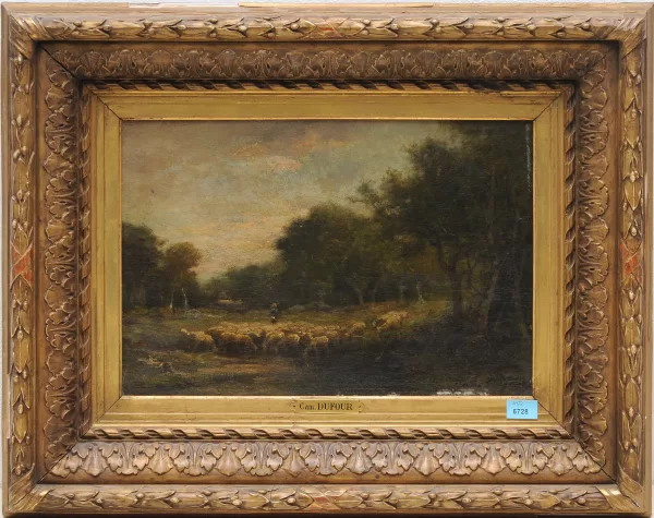 Camille-Emile Dufour — Attribué à Camille Dufour — zugeschrieben Schafherde beim Trinken an einem Weiher