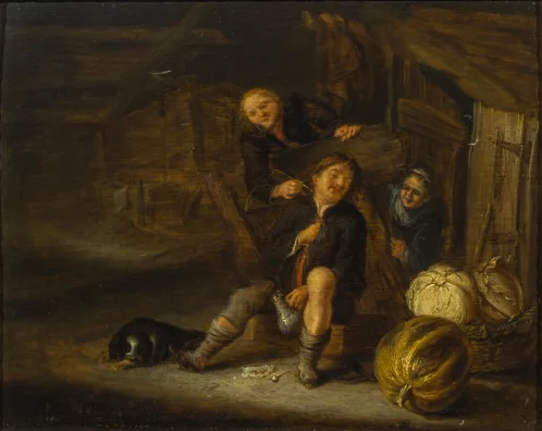 Gerrit Lundens — Scheuneninterieur mit Figuren