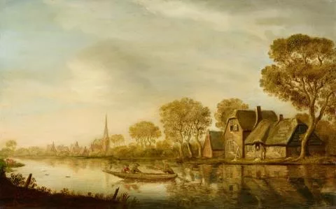 Pieter de Neyn — Paysage fluvial avec barque à rames