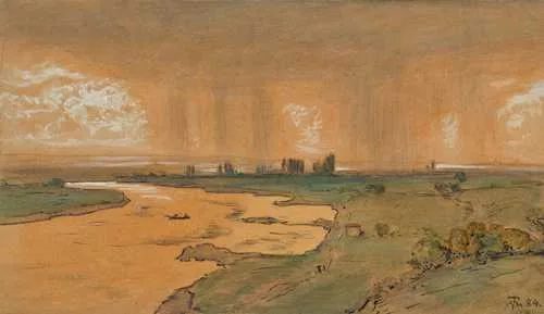 Hans Thoma — Averse sur un paysage fluvial, 1884