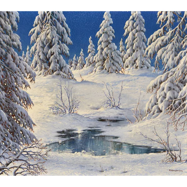 Karl Hauptmann — "Verschneiter Winterwald im Schwarzwald".