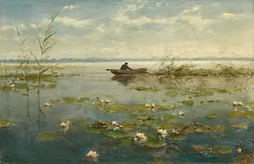 Willem Roelofs — Étang de nénuphars avec rameur
