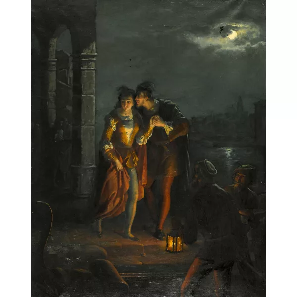 Vincenzo Giacomelli — Scène romantique à Venise avec Jessica et Lorenzo