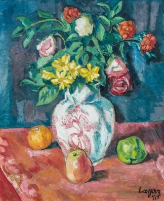Celso Lagar — Nature morte aux bouquet et pommes, 1915