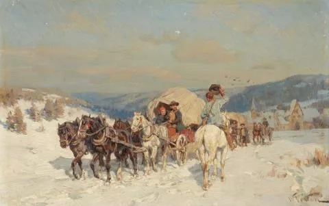 Wilhelm Velten — Winterlandschaft mit Reisewagen und Reiter