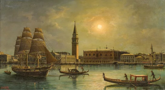 Ludwig Rubelli von Sturmfest — Venedig bei Mondschein mit Blick auf den Dogenpalast, 1883
