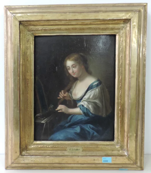 Godfried Schalken — Dans le goût de — Jeune femme à sa toilette