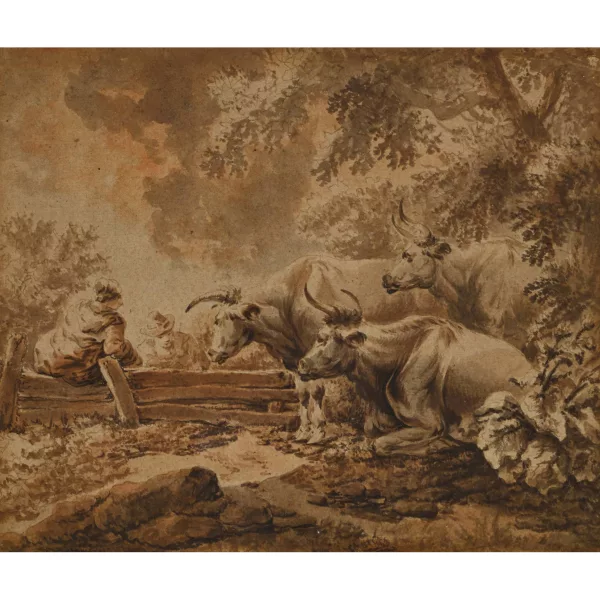 Simon Andreas Krausz — Paysage avec couple de bergers et vaches
