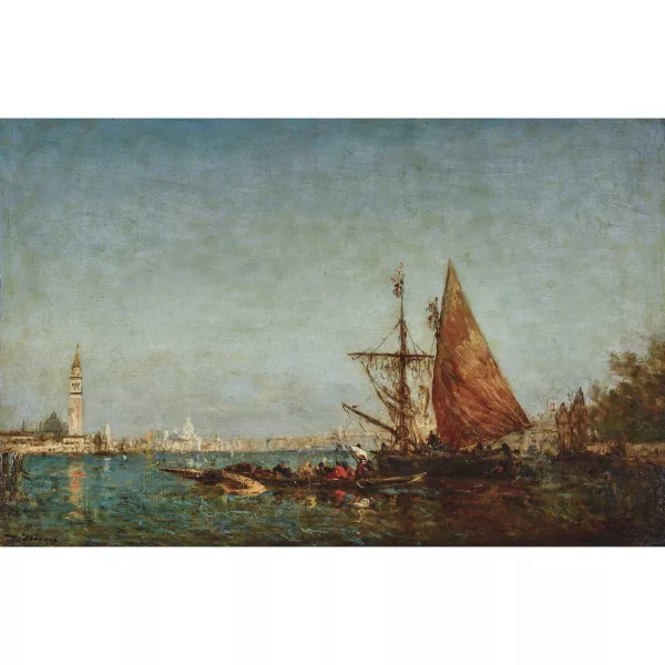 Félix Ziem — Sailing ship in the Venice lagoon.