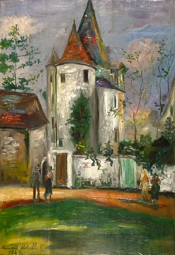 Maurice Utrillo — Figures devant l'église, 1928