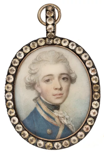 Richard Cosway — Portrait of a Young Officer in a Blue Uniform with White Trim