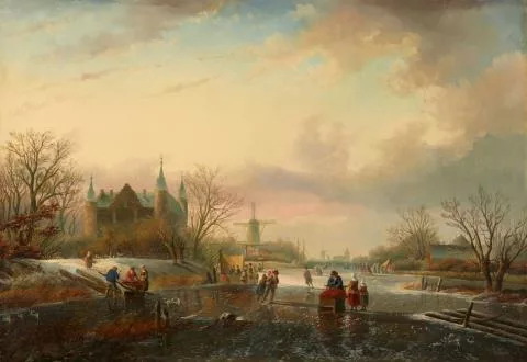 Jan Jacob Coenraad Spohler — Winterlandschaft mit Kastell und Eisvergnügen