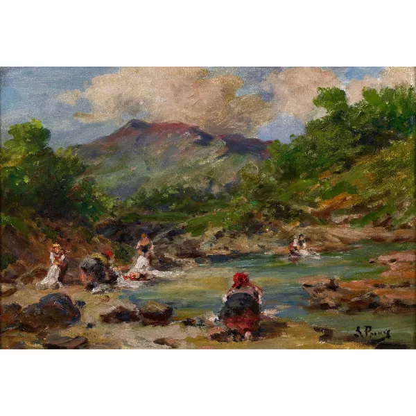 Silvio Poma — Lavandières au bord de la rivière