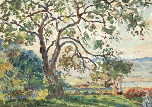Emmanuel de La Villéon — Paysage animé au bord de l'eau