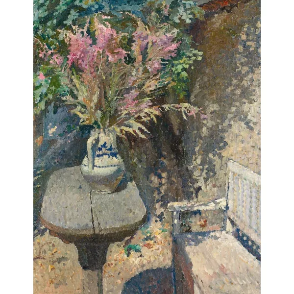 Colin Campbell Cooper — Blumenstrauss auf einem Tisch im Garten.