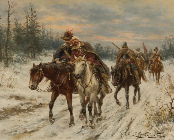 Ludwig Gedlek — Heimkehrende Soldaten in Winterlandschaft