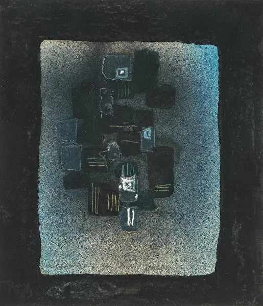 Fritz Winter — Ohne Titel (Komposition auf Blau mit schwarzem Rand)