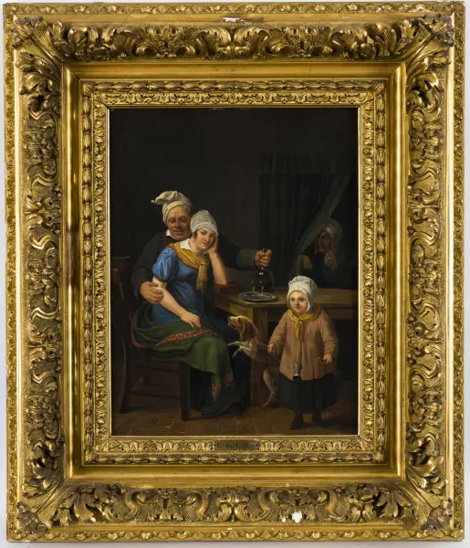 Constantin Fidèle Coene — Scène d’intérieur, famille attablée et enfant jouant au "diable",