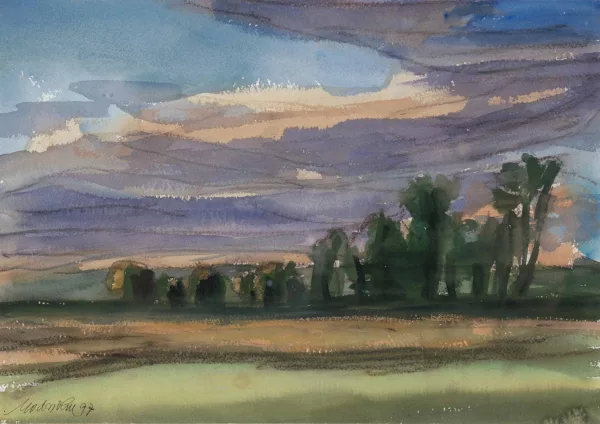 Christian Modersohn — Stürmischer Herbsttag mit Baumgruppe
