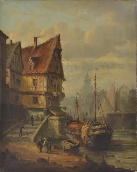 Louis Paul Pierre Dumont — Scène de ville portuaire du Nord