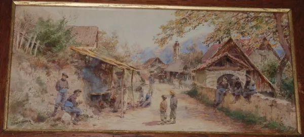 Pierre Comba — In einem Dorf rastende Gebirgsjäger
