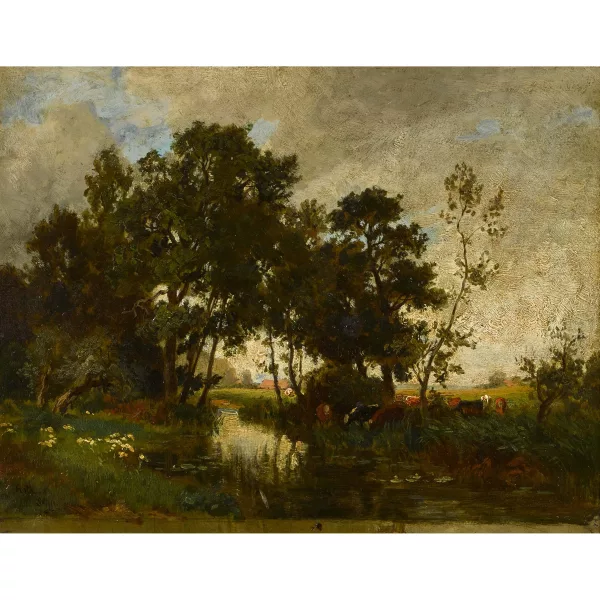 Philipp Röth — Sommerliche Landschaft mit Kühen an der Tränke.