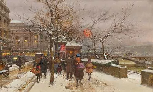 Eugène Galien — Il quai de la Mégisserie innevato a Parigi