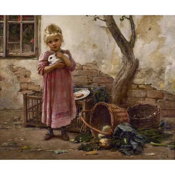Karl Zewy — Blondes Mädchen mit Kaninchen.