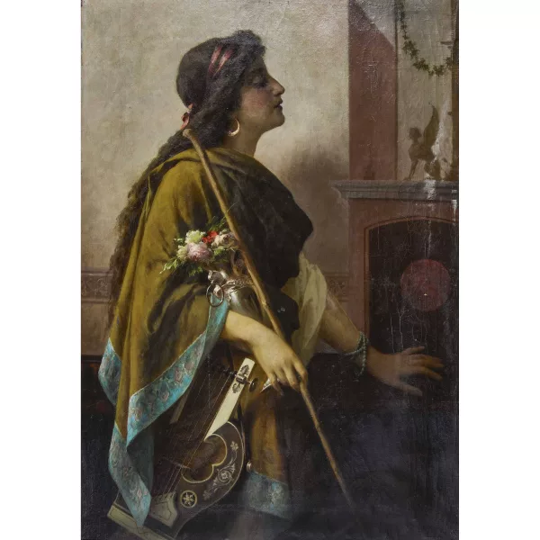 Luigi Crosio — Antikisierende Frauenfigur mit Lyra und Blumenbouquet.